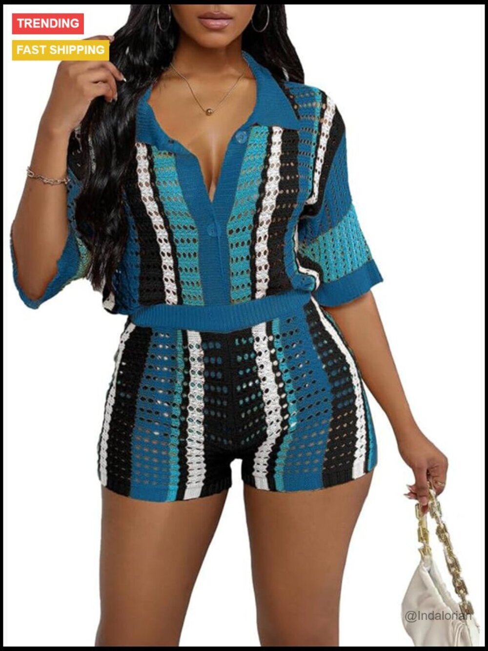 Two Piece Shorts Set Knit Crochet Summer Beach Outfit